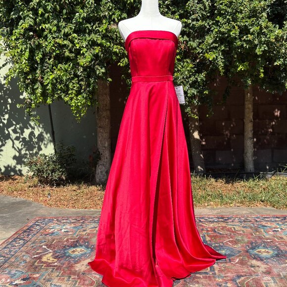 Xscape NWT Strapless Red Gown Size 4 Formal A-Line Evening Prom Dress - Picture 2 of 12